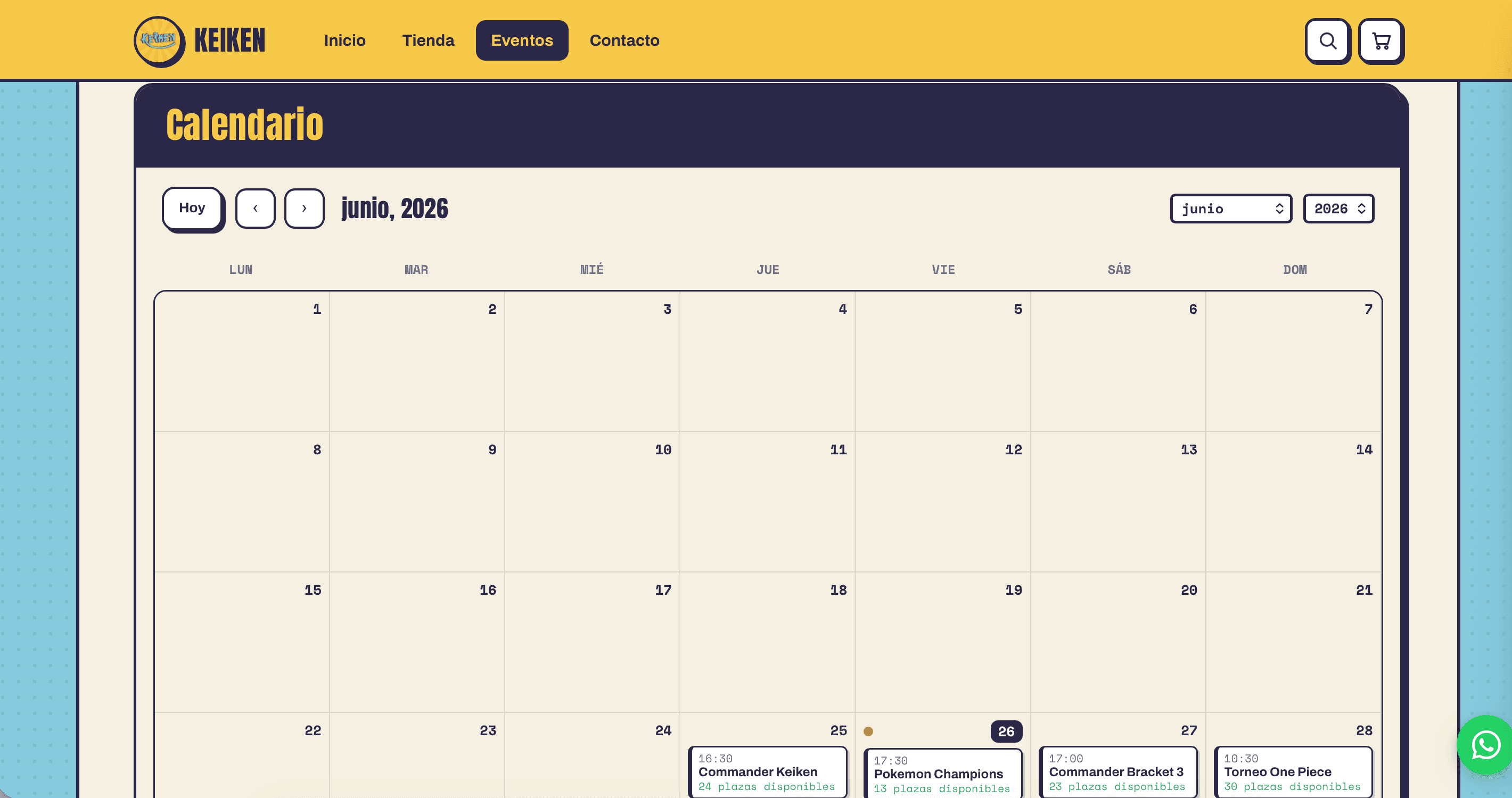 Keiken — Vista de calendario mensual de eventos