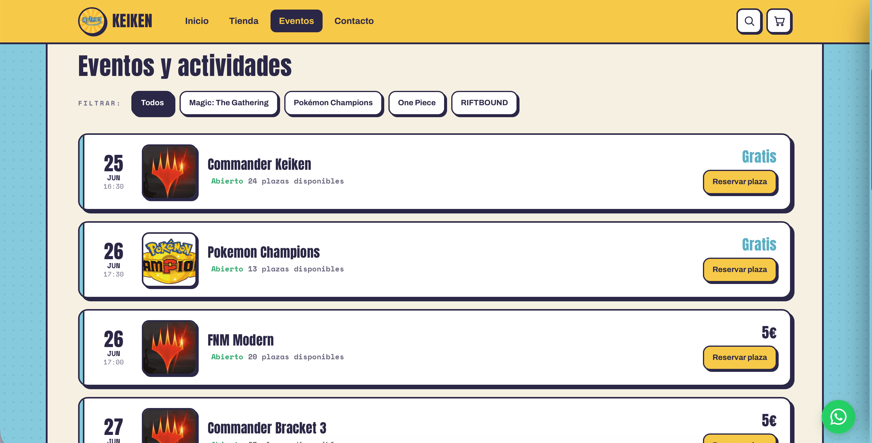Keiken — Listado de eventos y torneos con reserva de plaza