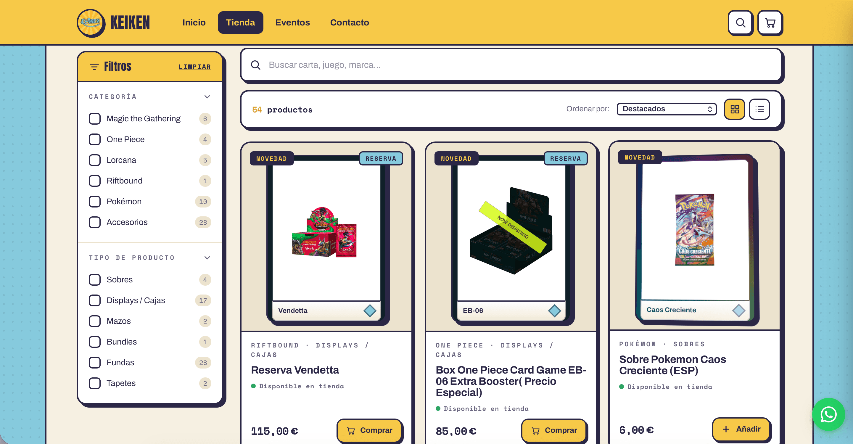 Keiken — Catálogo de la tienda online con filtros por juego